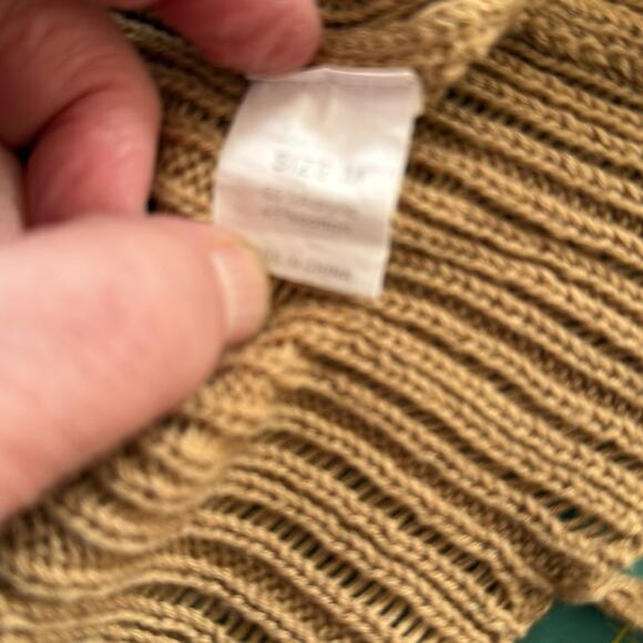 Women's Tan Open Front Cardigan Sweater 3/4 Sleeves Fringe Sz Medium - Picture 3 of 5